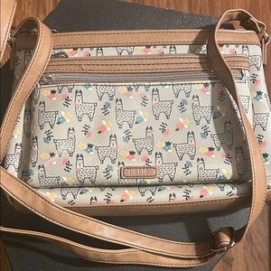 Relic Llama Print Crossbody Bag in Tan and Cream